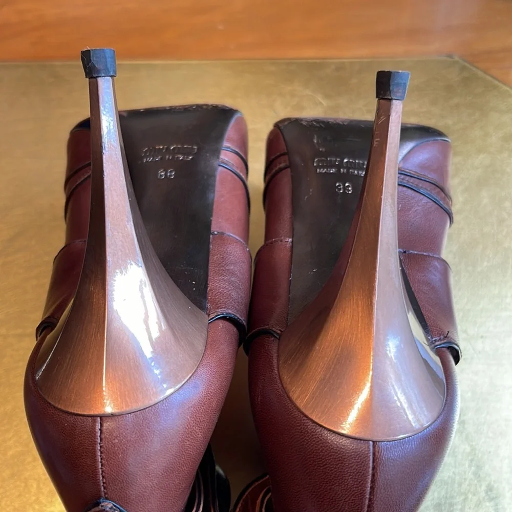 Miu Miu Capretto Stitch Cotto Leather Booties in Brown Leather and Copper